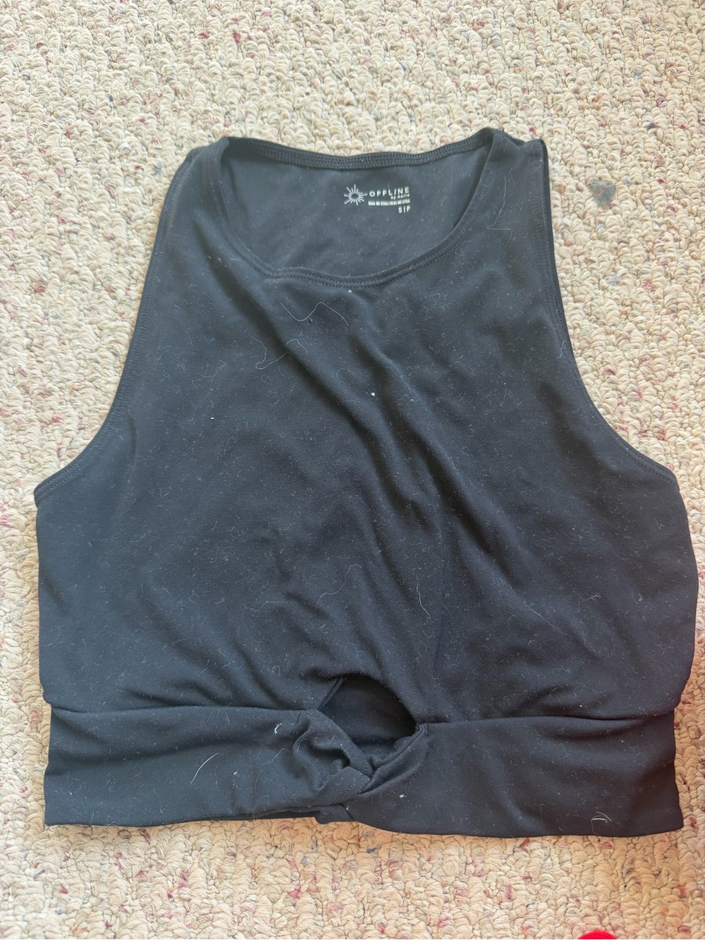 aerie Black Twist-Front Cropped Tank